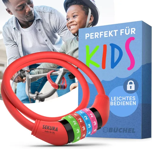 Miniatura 11 de Büchel Cable de bloqueo de bicicleta para niños, colorido y sin llave, asegura la bicicleta de tu hijo, accesorio de bicicleta fácil de usar