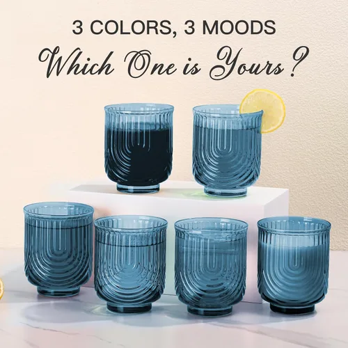 Miniatura 8 de JOVGANK Juego de cristalería azul vintage de 6 a 14 onzas, vaso de agua azul Art Deco, vaso de cóctel de whisky, jugo de café helado, regalos