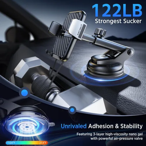 Miniatura 8 de Soporte 3 en 1 para teléfono de coche [122+LBS de succión más fuerte y brazo de abrazadera estable] Soporte de teléfono ajustable de 360°