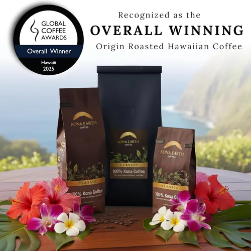 Miniatura 2 de KONA EARTH 100% Café Premium Kona, Tostado Medio Oscuro, Grano Entero (227 gramos) Café auténtico de la granja directa de la Isla Grande de Hawái