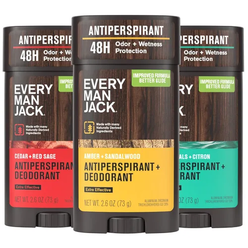 Every Man Jack Paquete variado de desodorantes antitranspirantes para hombre, fórmula nueva y mejorada, aromas inspirados en exteriores, 48 horas de