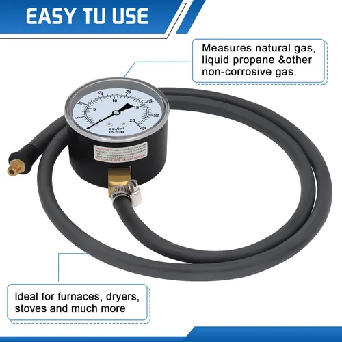 Miniatura 6 de Boltigen Kit de probador de presión de gas, manómetro WC de 0-35 pulgadas para gas natural y propano, horno HVAC, chimenea de gas o válvula LP kit