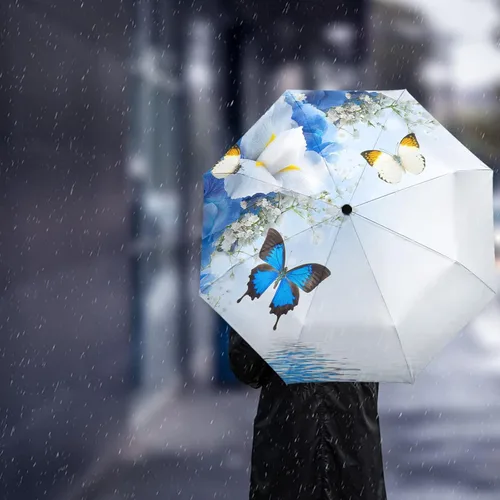 Miniatura 3 de DHDM Automatic Umbrella for Rain and Sun Male Women Beach Parasol Print Folding Umbrella