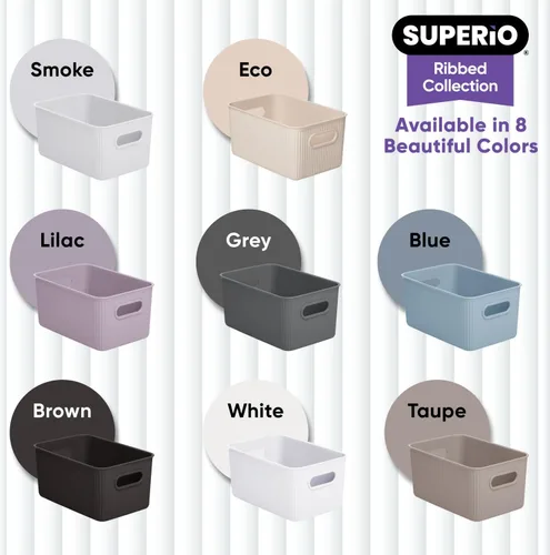 Miniatura 8 de Superio Ribbed Collection – Cesta decorativa de plástico abierta para el hogar, color azul (juego de 4) 1 grande, 1 mediano, 2 pequeñas – cajas