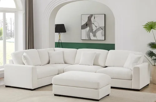Miniatura 8 de Sofá modular Cloud de 212 pulgadas con tumbona grande, profundo y cómodo, sofás seccionales en forma de L de gran tamaño para sala de estar, Blanco