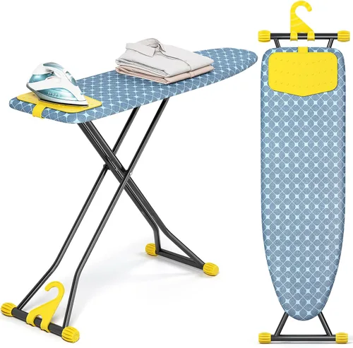 Miniatura 8 de KINGBOARD Tabla de planchar, tabla de planchar compacta con alfombrilla de silicona para plancha, cubierta resistente al calor, 7 alturas Azul