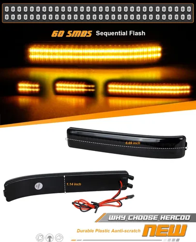 Miniatura 3 de HERCOO Luces LED secuenciales intermitentes para espejo lateral, lámpara ámbar, reflector, conjunto de lentes ahumadas, compatible con Ford F150