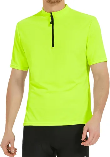 Miniatura 3 de qualidyne Camiseta de ciclismo para hombre, manga corta, media cremallera, con bolsillo trasero con cremallera