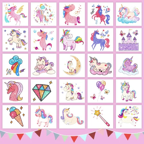 Miniatura 4 de Partywind Tatuajes temporales con purpurina para niños y niñas, suministros de fiesta de cumpleaños, decoraciones de recuerdos, bolsas de regalos