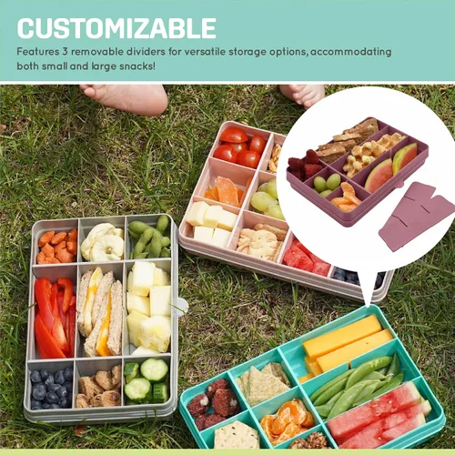 Miniatura 7 de melii Snackle Box Contenedor de aperitivos de 12 compartimentos con separadores extraíbles, almacenamiento de alimentos sin BPA para viajes