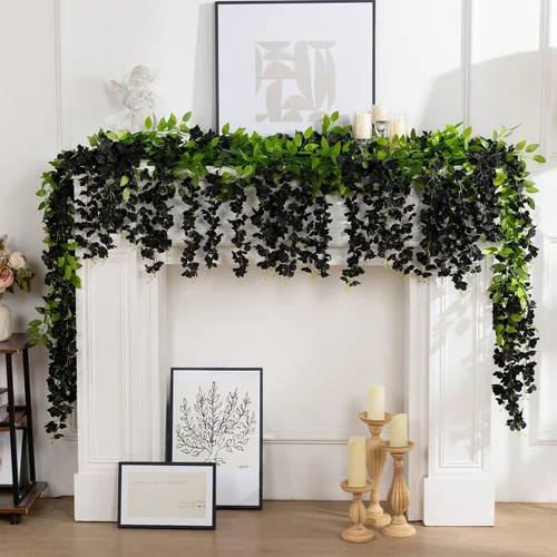 Miniatura 2 de U'Artlines 10 Piezas 7.2 Pies/Pieza Guirnalda de Glicina Artificial de Seda Flores de Glicina Negra Falsas Follaje Colgante Vides Guirnaldas