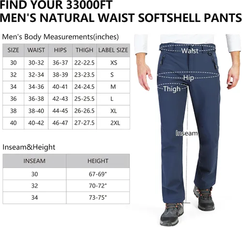 Miniatura 7 de 33,000ft Pantalones de esquí de invierno para hombre, con forro polar, cálidos, impermeables, aislados para snowboard, trabajo al aire libre