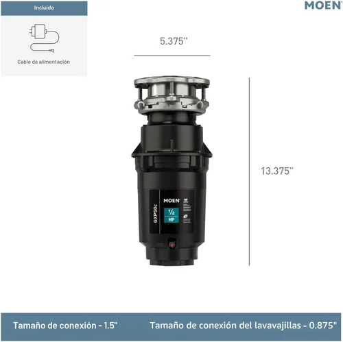 Miniatura 4 de Moen Prep Series PRO GXP50C - Triturador de basura compacto de alimentación continua para fregadero de cocina con cable de alimentación