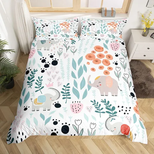 Miniatura 21 de Erosebridal Juego de ropa de cama individual de animales de la selva para niñas y niños, funda de edredón de elefante oso, tigre, león, safari