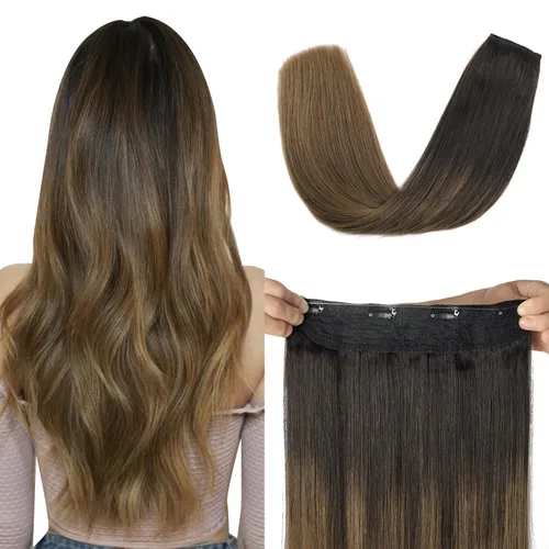 Miniatura 18 de XDhair Extensiones de cabello humano con alambre de 70 g, 14 pulgadas, balayage, color marrón dorado con rubio caramelo Remy, extensiones de cabello