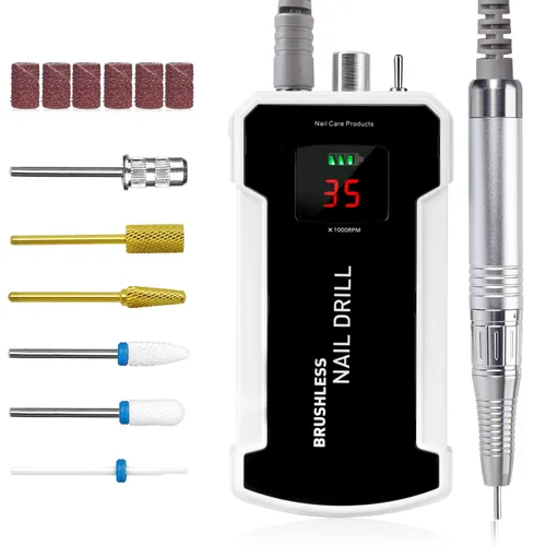IMENE - Taladro de uñas profesional, 35,000 rpm, portátil, sin escobillas, recargable, con file, perfecto para uñas acrílicas, gel, naturales (negro)