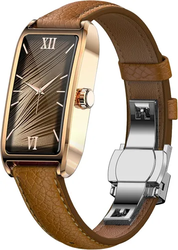 Rastreador de actividad física para mujer, reloj de fitness para mujer, correa de cuero, funda de aleación, monitor de frecuencia cardíaca de lujo,