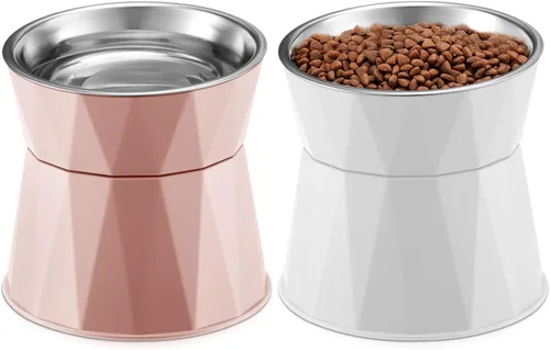 Miniatura 7 de Lallisa Comedero para gatos, 2 cuencos elevados de acero inoxidable con soporte elevado ajustable, tazón antideslizante para alimentos y agua