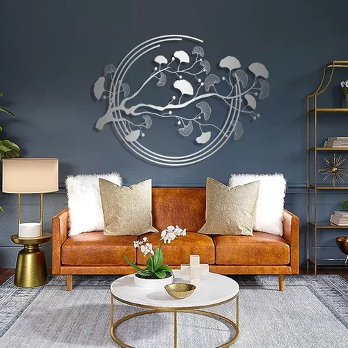 Arte de pared de metal con hojas de ginkgo, decoración de pared de hoja de ginkgo biloba, decoración de pared geométrica de hoja de ginkgo, arte de