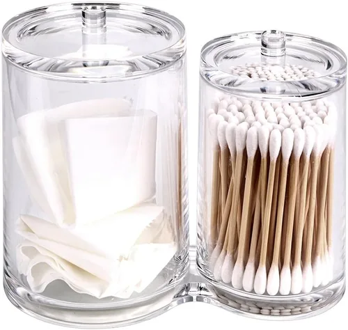 Miniatura 3 de Hipiwe Soporte para hisopos de algodón acrílico transparente Preminm Contenedor redondo de algodón almohadilla de algodón Q-tip organizador