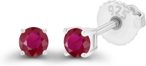 Miniatura 2 de Aretes tipo dormilona de plata de ley 925 chapados en oro de 14 quilates, hipoalergénicos, de 0.118 pulgadas, redondos, con piedra natal genuina