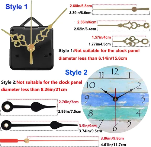 Miniatura 3 de Paquete de 2 mecanismos de movimiento de reloj de pared sin tictac con 4 estilos de manecillas de motor de cuarzo, repuesto de piezas de reparación