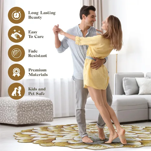 Miniatura 8 de Alfombra redonda de 2 pies con forma de flor, bonita alfombra de felpa con forma de flor, para dormitorio, suelo, sala de estar, alfombra 303 beige