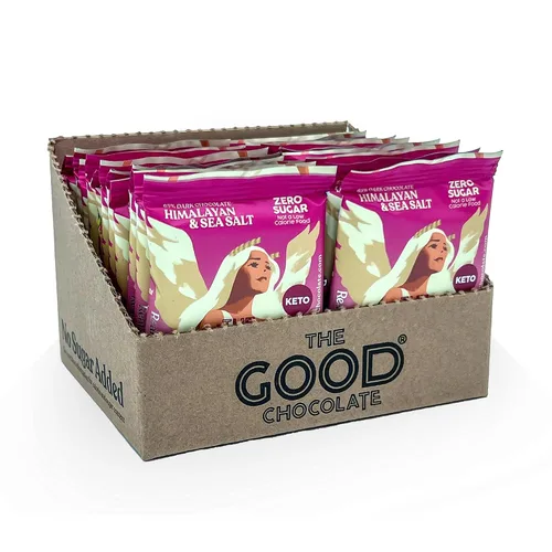 The Good Chocolate - Cuadrados de chocolate cetogénico con sal del Himalaya, cero azúcar, aperitivo bajo en carbohidratos, calorías más bajas,