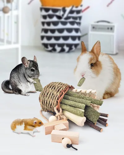 Miniatura 5 de Bissap Juguetes Masticables para Conejos, Cestas Colgantes de Hierba Marina Natural Masticables de Plantas Acuáticas Tejidas Golosinas Masticables