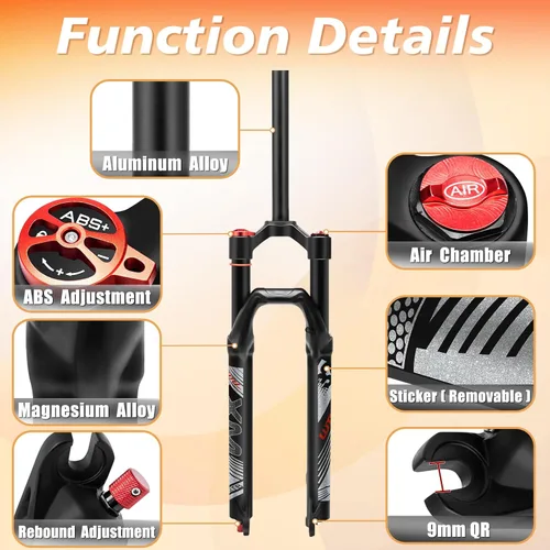 Miniatura 6 de Horquilla de suspensión BUCKLOS para bicicleta de montaña de 26/27.5/29, tubo recto de ajuste de rebote de 1.126 in QR 0.354 in de viaje, bloqueo