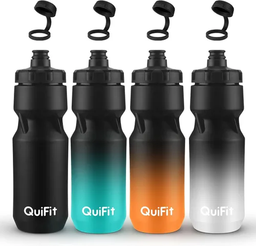 Miniatura 10 de QuiFit Paquete de 2 botellas de agua comprimibles para bicicleta de montaña, a prueba de fugas, con cubierta antipolvo, sin BPA, se adapta a
