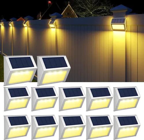 Miniatura 8 de JSOT Luces solares para valla, luces solares impermeables para exteriores, luz para exteriores, jardín, patio, pared, escalera, poste de 3 LED, luz
