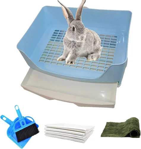 PINVNBY Caja de arena grande de esquina para conejo con cajón, bandeja de entrenamiento más grande para adultos, conejillo de indias, chinchilla,