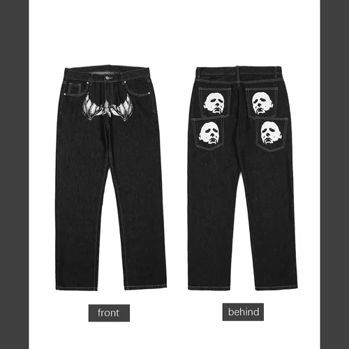 Miniatura 3 de Pantalones de mezclilla góticos de hip hop, ropa de calle para hombre, estampado gráfico, holgados, punk rock, Harajuku, pantalones de mezclilla