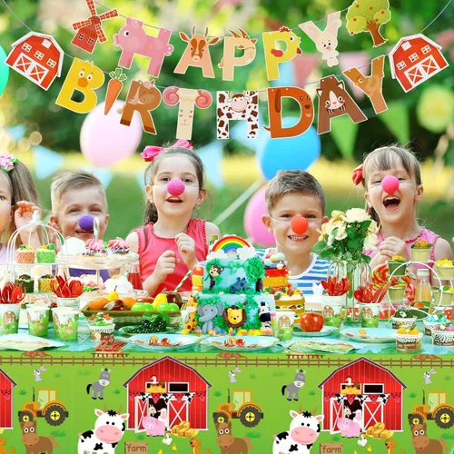 Miniatura 6 de Pajean 171 Piezas Decoraciones de Cumpleaños de Granja Suministros para Fiesta Temática de Animales de Feliz Cumpleaños para 24 Invitados Platos