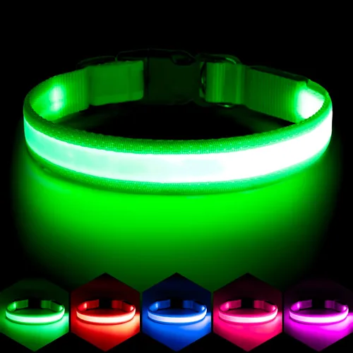 Collar LED para Perros Vizpet, Collar para Perros Luminoso Ajustable Recargable por USB Super Brillante Luz de Seguridad Collares Brillantes para
