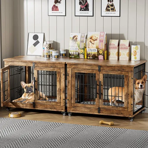 Miniatura 16 de Lulive Muebles de Jaula Grande para Perros, Mesa Auxiliar de Jaula para Perros de Madera de 38'', Perrera para Perros de Doble Puerta