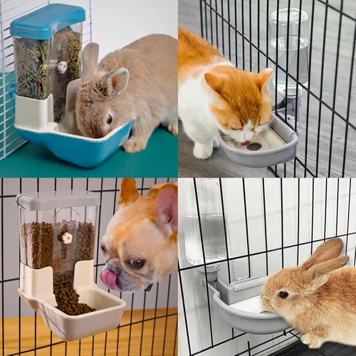 Miniatura 6 de Dispensador automático de agua para alimentos para mascotas, juego de botellas de agua para jaula de gravedad automática, estación de alimentación