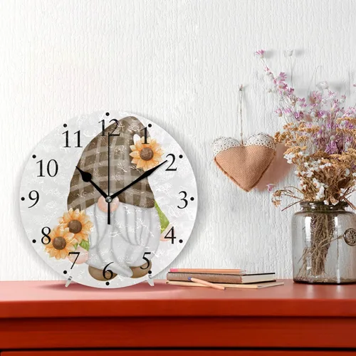 Miniatura 3 de Reloj de pared de gnomo de girasol, silencioso, sin tictac, arte moderno, redondo, reloj de pared colgante con pilas, para cocina, sala de estar