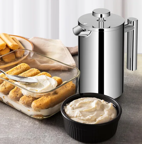 Miniatura 8 de Cafetera de prensa francesa pequeña de 600ml, prensa francesa de acero inoxidable de doble pared para viajes y camping, incluye 2 filtros extra y 1