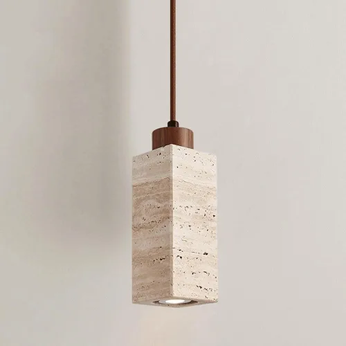 Miniatura 5 de Bedroom Bedside Mini Travertine Pendant Lights, Nordic Natural Stone Shade Ceiling Hanging Lighting with E27/E26 Sockets, 59 in Adjustable Height