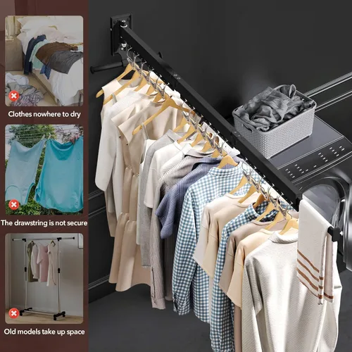 Miniatura 4 de ZdwCyl Percha de ropa montada en la pared, estante de secado de ropa de aluminio, ahorro de espacio, retráctil, agujeros a prueba de viento