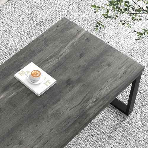 Miniatura 4 de EXCEFUR Mesa auxiliar moderna, mesa central de madera rústica y metal para sala de estar, mesa de té rectangular industrial para oficina en casa