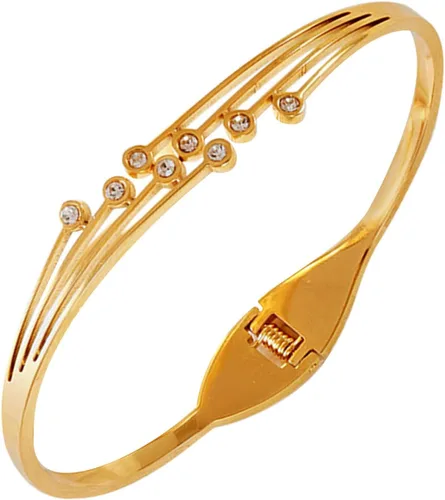 Miniatura 9 de Colección de Pulseras Brazalete de Acero Inoxidable 316L Chapado en Oro de 18K - 12 Diseños Únicos + Cadena de Acero de Titanio con Acento