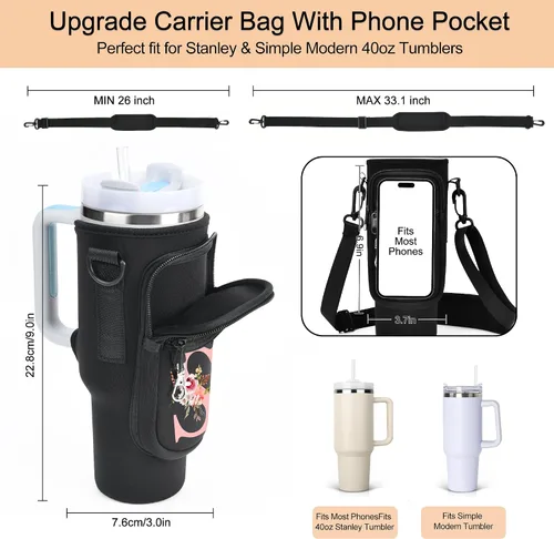 Miniatura 5 de Initial Water Bottle Holder with Strap for Stanley Cup Accessories 40 oz/Simple Modern Tumbler, Birthdays for Women Girls, Water Bottle Carrier Bag