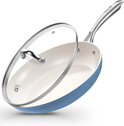 Miniatura 10 de KOCH SYSTEME CS Sartén antiadherente de 10 pulgadas con tapa, sartén de cerámica con mango de acero inoxidable, sartén antiadherente de cerámica