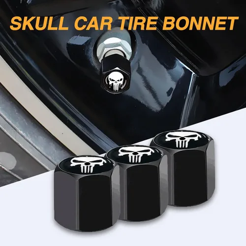 Miniatura 3 de Ajxn Paquete de 4 tapas de válvula de neumático con calavera para rueda de coche, cubiertas herméticas a prueba de polvo, tapas universales