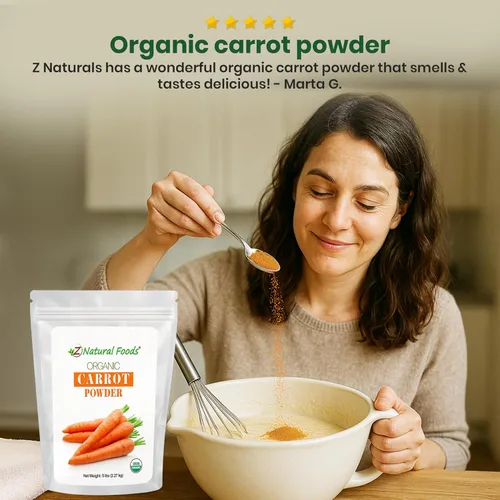 Miniatura 7 de Z Natural Foods Polvo de zanahoria orgánico, polvo de superalimento natural para la visión y la salud del corazón, ideal en jugos, batidos