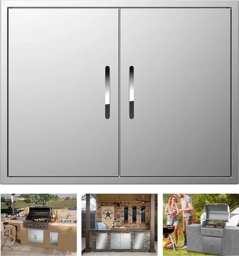 Puertas de cocina para exteriores, 31 pulgadas de ancho x 24 pulgadas de alto, puertas de acceso dobles para barbacoa, acero inoxidable 304 para