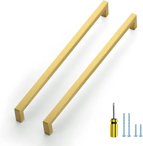 Miniatura 15 de Ravinte Paquete de 5 tiradores dorados de latón brusehed de 3 pulgadas para gabinetes de cocina, herrajes de cocina cuadrados dorados para gabinete